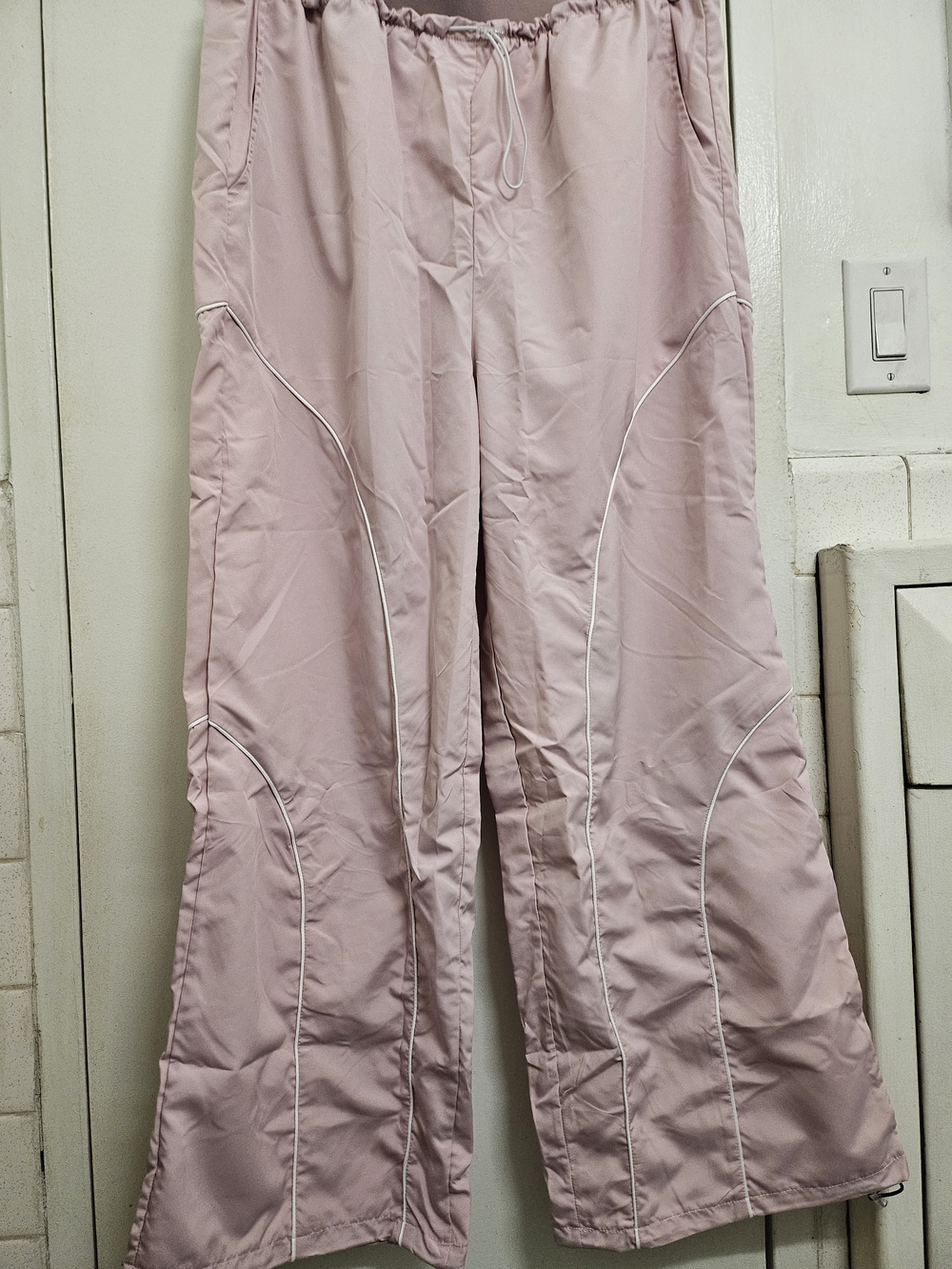 Light Pink Wide-Leg Track Pants with Contrast Piping